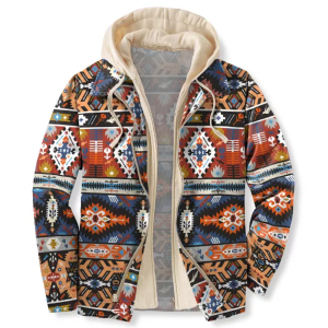 Men’s Casual Ethnic Print Hooded Jacket