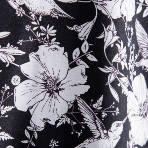 S156 White floral print on black long sleeve shirt