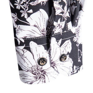 S156 White floral print on black long sleeve shirt