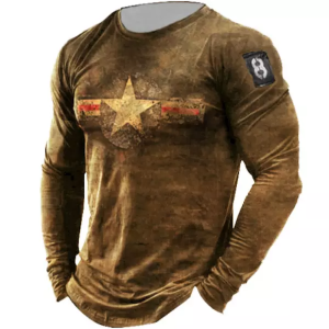 Men’s Retro American Stars Print Long Sleeve Sports T-Shirt