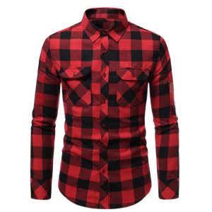 Casual frosted plaid dual-pocket long sleeve shirt