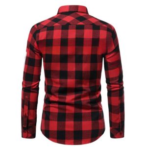 Casual frosted plaid dual-pocket long sleeve shirt