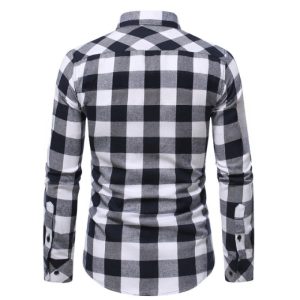 Casual frosted plaid dual-pocket long sleeve shirt