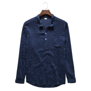 Solid Color Long Sleeve Linen Slimming Shirt