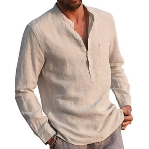 S41 Long Sleeve V Neck Casual Beach Linen Shirt