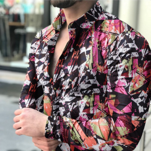 Men’s geometric print casual long sleeve shirt