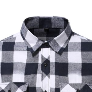 Casual frosted plaid dual-pocket long sleeve shirt