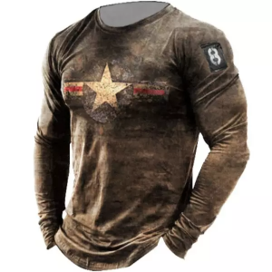 Men’s Retro American Stars Print Long Sleeve Sports T-Shirt