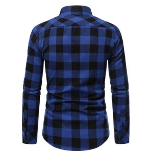 Casual frosted plaid dual-pocket long sleeve shirt
