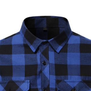 Casual frosted plaid dual-pocket long sleeve shirt