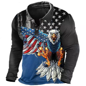 Men’s Route 66 American Eagle Print Long Sleeve Polo Shirt