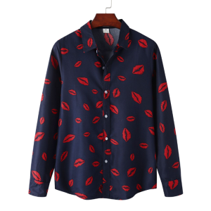 Men’s Long Sleeve Lip Print Shirt