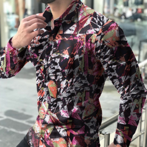 Men’s geometric print casual long sleeve shirt