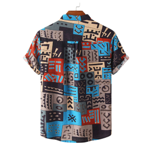 Mandarin Collar Abstract Print Casual Shirt