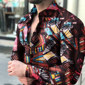 Men’s geometric print casual long sleeve shirt