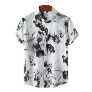 Black Ink Hawaiian Shirt With Lapel