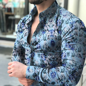 Elegant flowers printed men’s long sleeve shirt