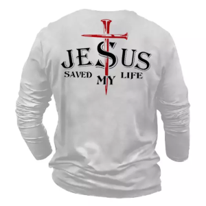Men’s Comfortable Jesus Saved My Life Printed Cotton T-Shirt