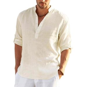 Men’s Linen Long Sleeve Casual Solid Shirt
