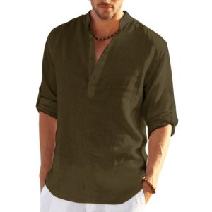 Men’s Linen Long Sleeve Casual Solid Shirt