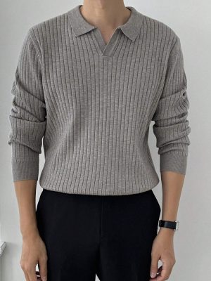 Casual Solid Ribbed Knit Sweater