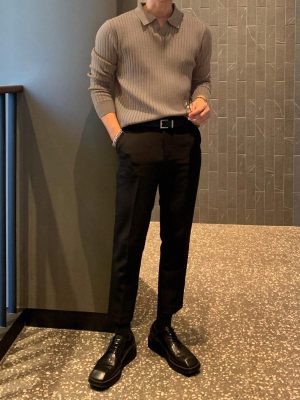 Casual Solid Ribbed Knit Sweater