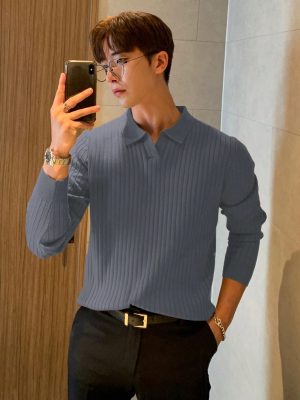 Casual Solid Ribbed Knit Sweater