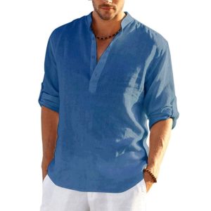 Men’s Linen Long Sleeve Casual Solid Shirt