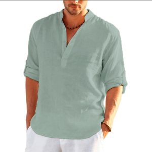 Men’s Linen Long Sleeve Casual Solid Shirt