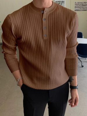 Half Button Ribbed Knit Sweater