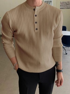 Half Button Ribbed Knit Sweater