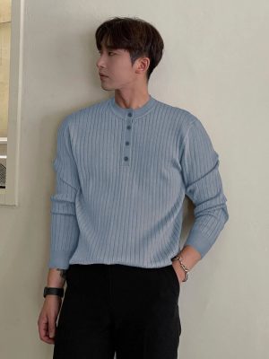 Half Button Ribbed Knit Sweater