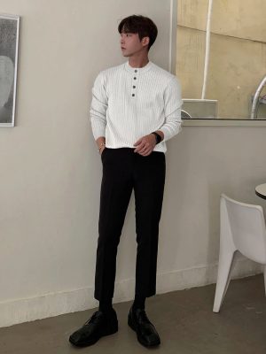 Half Button Ribbed Knit Sweater