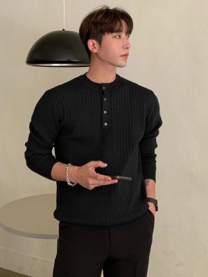 Half Button Ribbed Knit Sweater