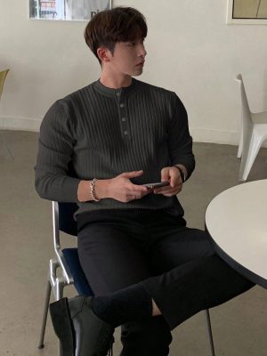 Half Button Ribbed Knit Sweater