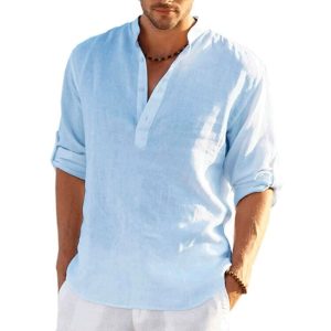 Men’s Linen Long Sleeve Casual Solid Shirt