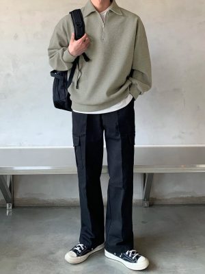 Plain Half Zip Sweatshirt