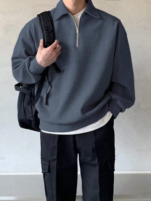 Plain Half Zip Sweatshirt