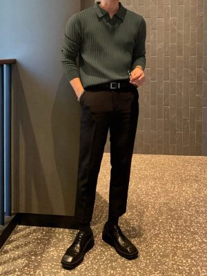 Casual Solid Ribbed Knit Sweater