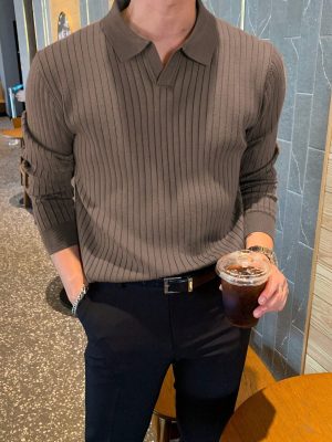 Casual Solid Ribbed Knit Sweater