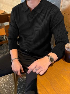 Casual Solid Ribbed Knit Sweater