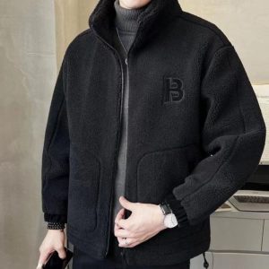 Stand Up Collar Letters Patterned Jacket