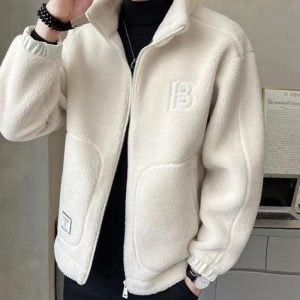 Stand Up Collar Letters Patterned Jacket