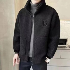 Stand Up Collar Letters Patterned Jacket