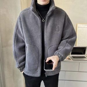 Stand Up Collar Letters Patterned Jacket