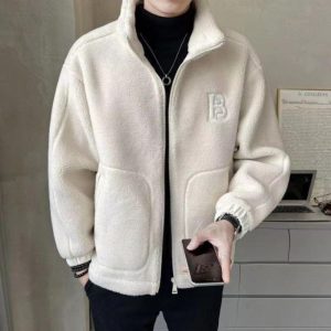 Stand Up Collar Letters Patterned Jacket