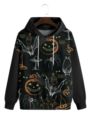Men’s Black Halloween Print Fashion Hooded Long Sleeve Sweatshirt