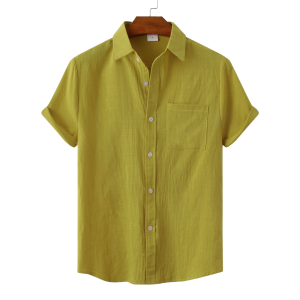 S12 Solid Cotton And Linen Lapel Shirt