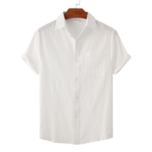 S12 Solid Cotton And Linen Lapel Shirt