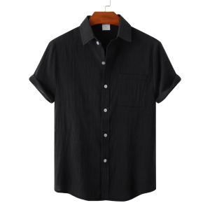 S12 Solid Cotton And Linen Lapel Shirt